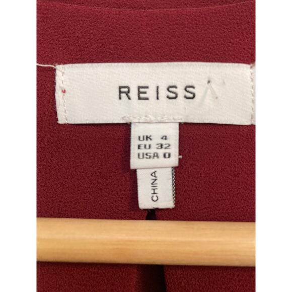 REISS ruffle front burgundy red long sleeve shirt size 4 - Picture 3 of 10